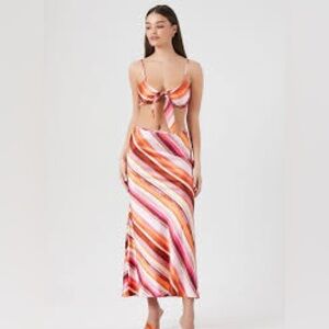 Forever 21 Pink and‎ Orange Maxi Trumpet Skirt and top